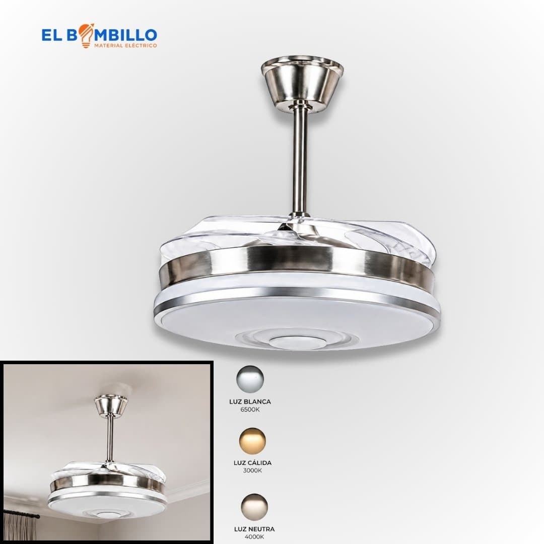 XILED LAMPARA COLGANTE TIPO VENTILADOR DE TECHO SILVER INVERTER, 36WX2, CCT 3000K 4000K 6500K, AC 110-260, D:48CM, BLUETOOTH, CONTROL REMOTO