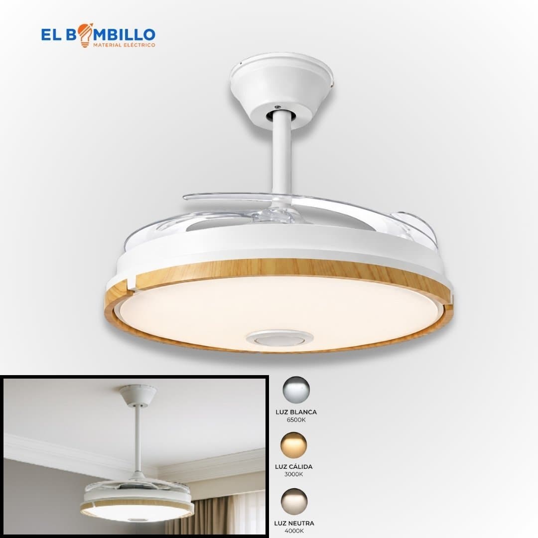VENTILADOR DE TECHO BLANCO AMADERADO 36W RGB 3000K-4000K-6000K
