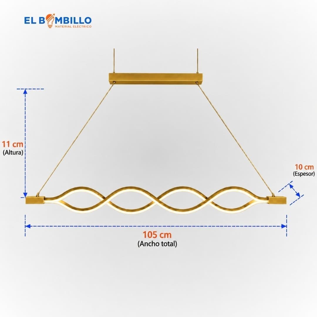 LAMPARA DECORATIVA COLGANTE ESPIRAL DORADA 68W 3000K-4000K-6000K