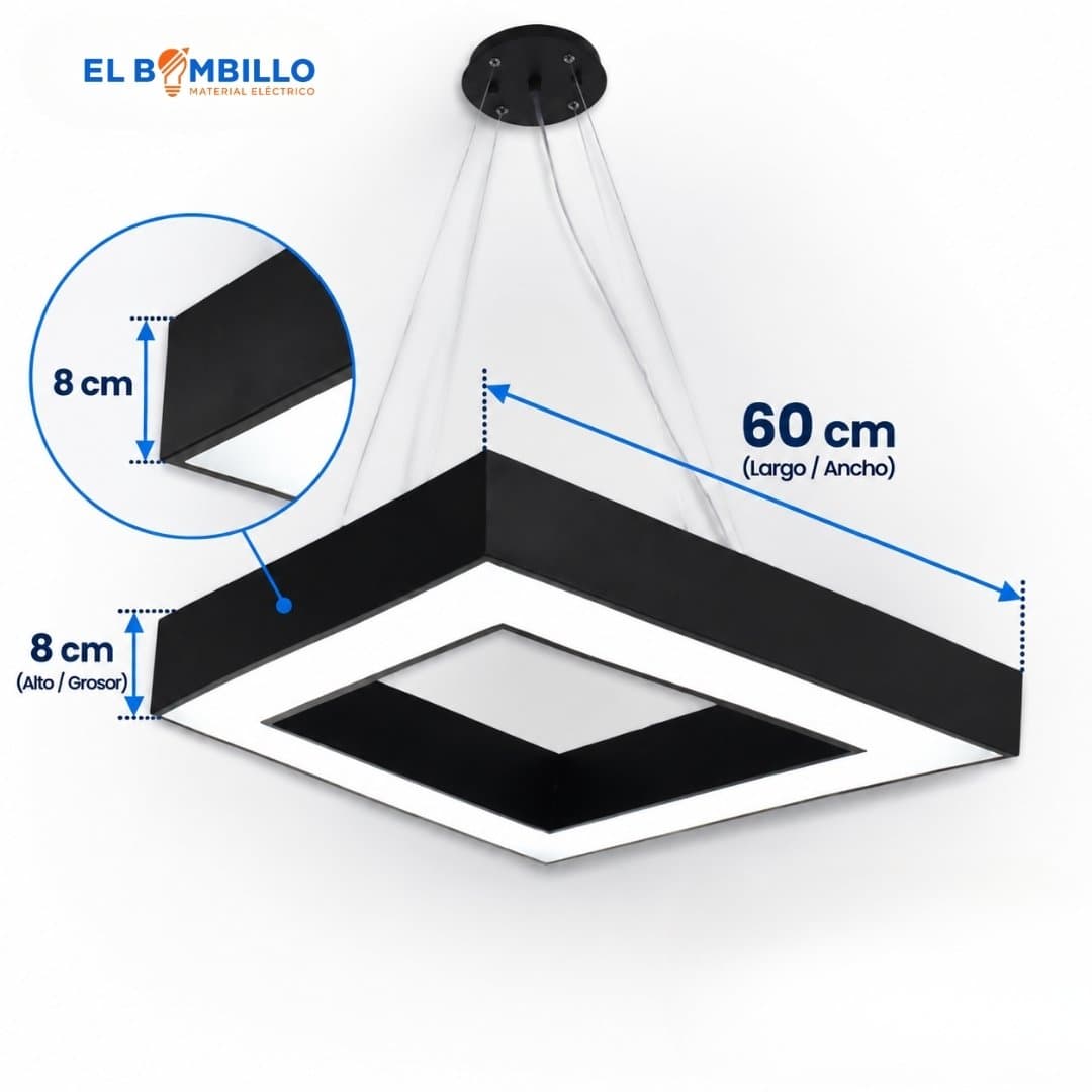 LAMPARA DECORATIVA COLGANTE LED ARQUITECTONICA ROMBO-CUADRADA PARA PERFIL 56W METAL BLANCO Y NEGRO 6500K
