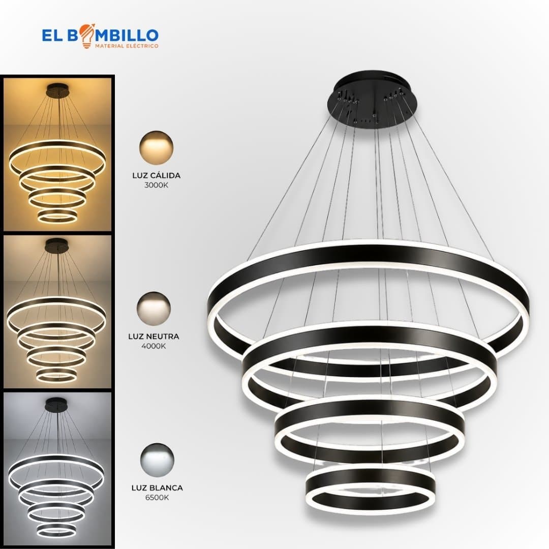 LAMPARA DECORATIVA COLGANTE 4 AROS 3000K  200W