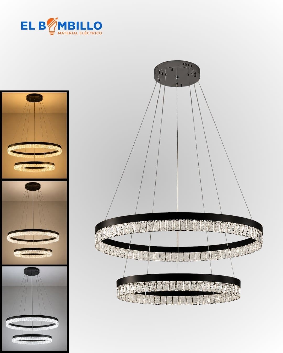LEDEX LAMPARA COLGANTE LED EMILIA DE METAL NEGRO Y ACRILICO CLEAR 3TONS 40-60X120 CM