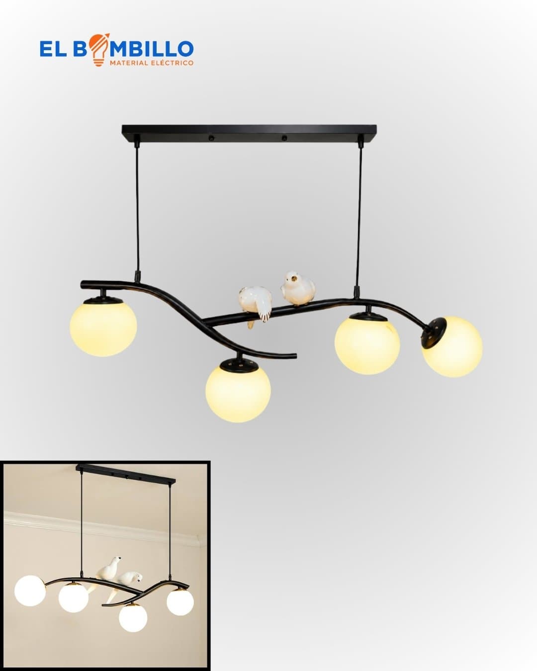 ELIEL LAMPARA COLGANTE BIRDIE CON ESFERAS COLOR DORADO L86CM E274(SIN FOCOS) 110V