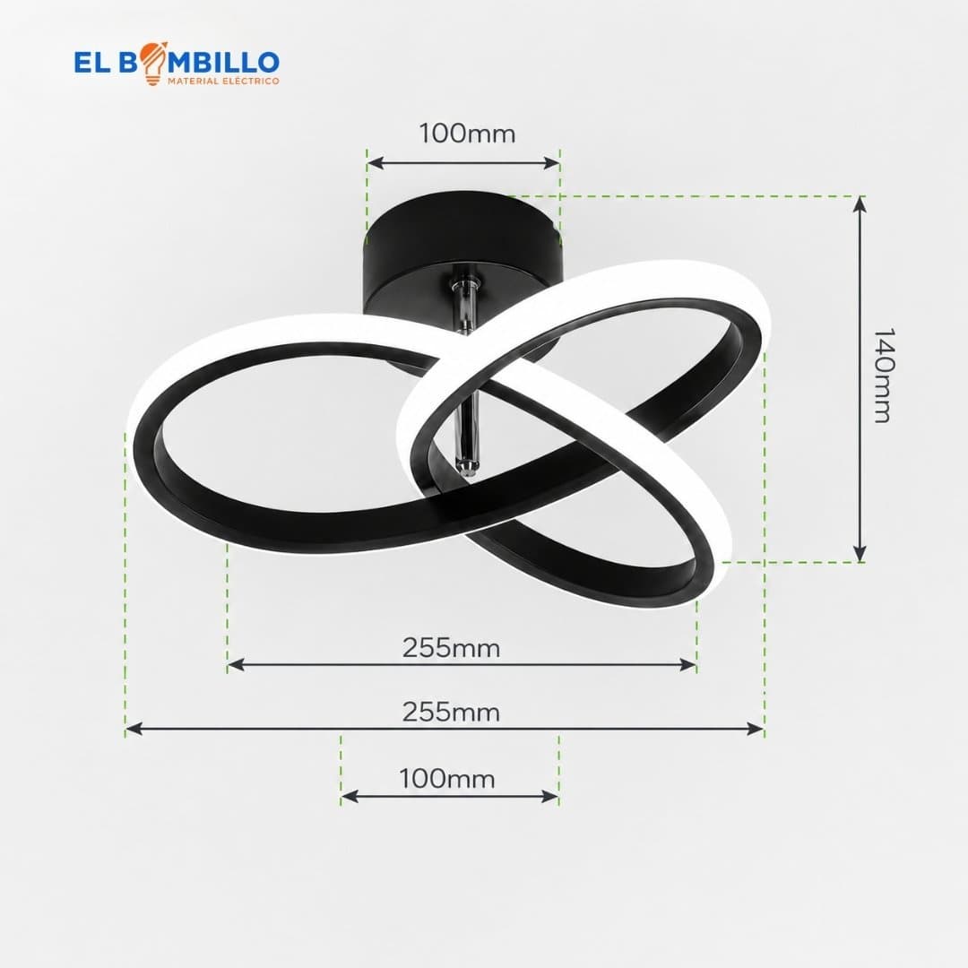 LAMPARA REVEM DECORATIVA DE TECHO NEGRO 22W 3000/4000/6500K, 110V