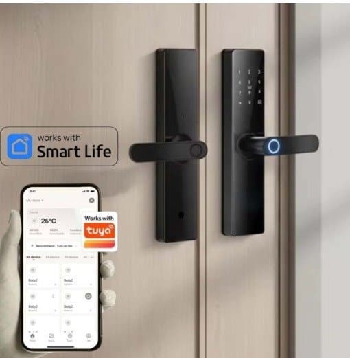 DEXEL CERRADURA INTELIGENTE FRONTIER WIFI DE MANIJA COLOR NEGRO MORTICE BASICO 5050 S/PILAS AA